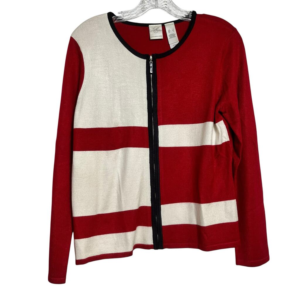 Emma James Red and Cream Colorblock Cardigan - Size Small (2858)